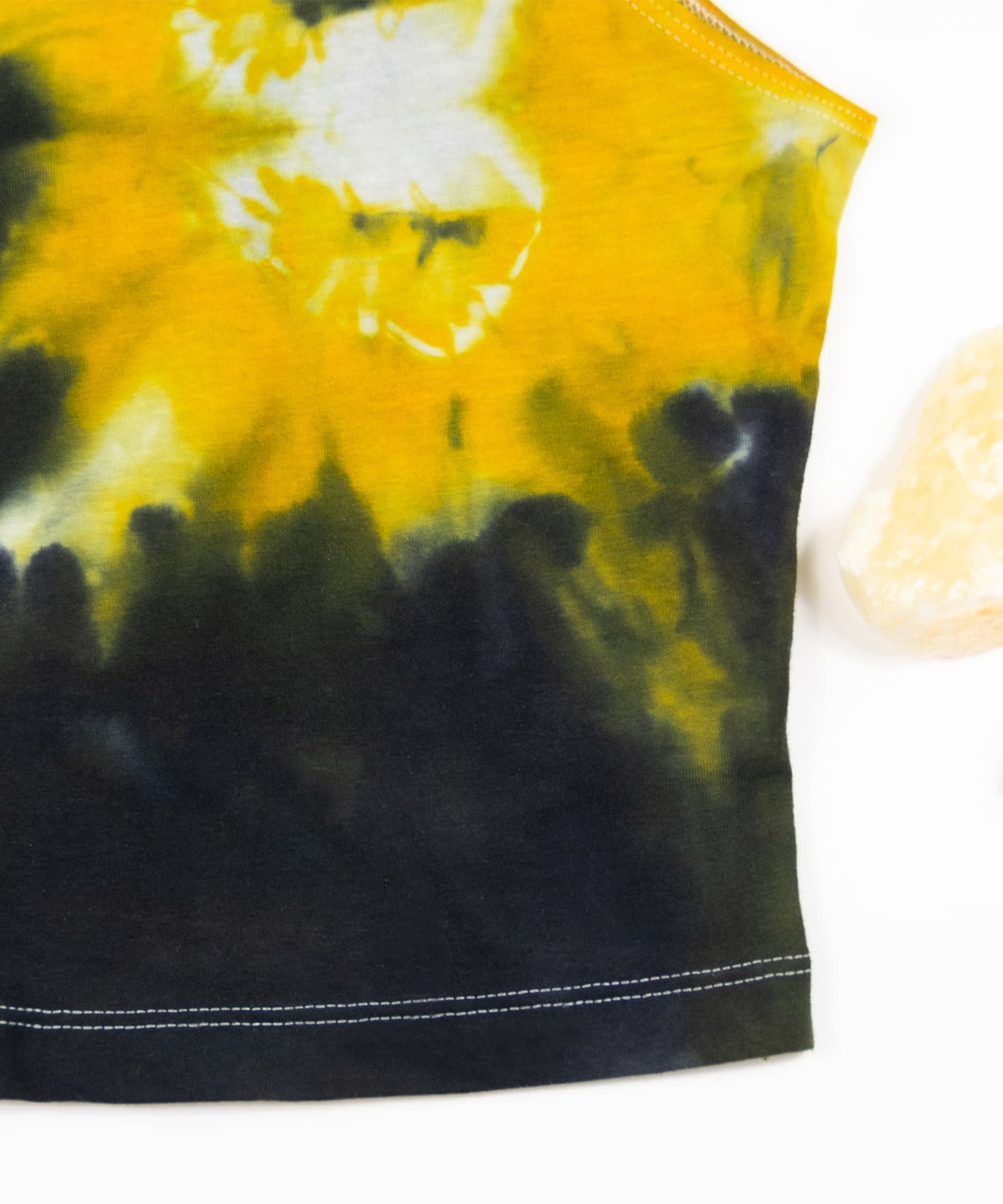 Yellow + Black Chakra Crop Top by Akasha Sun.