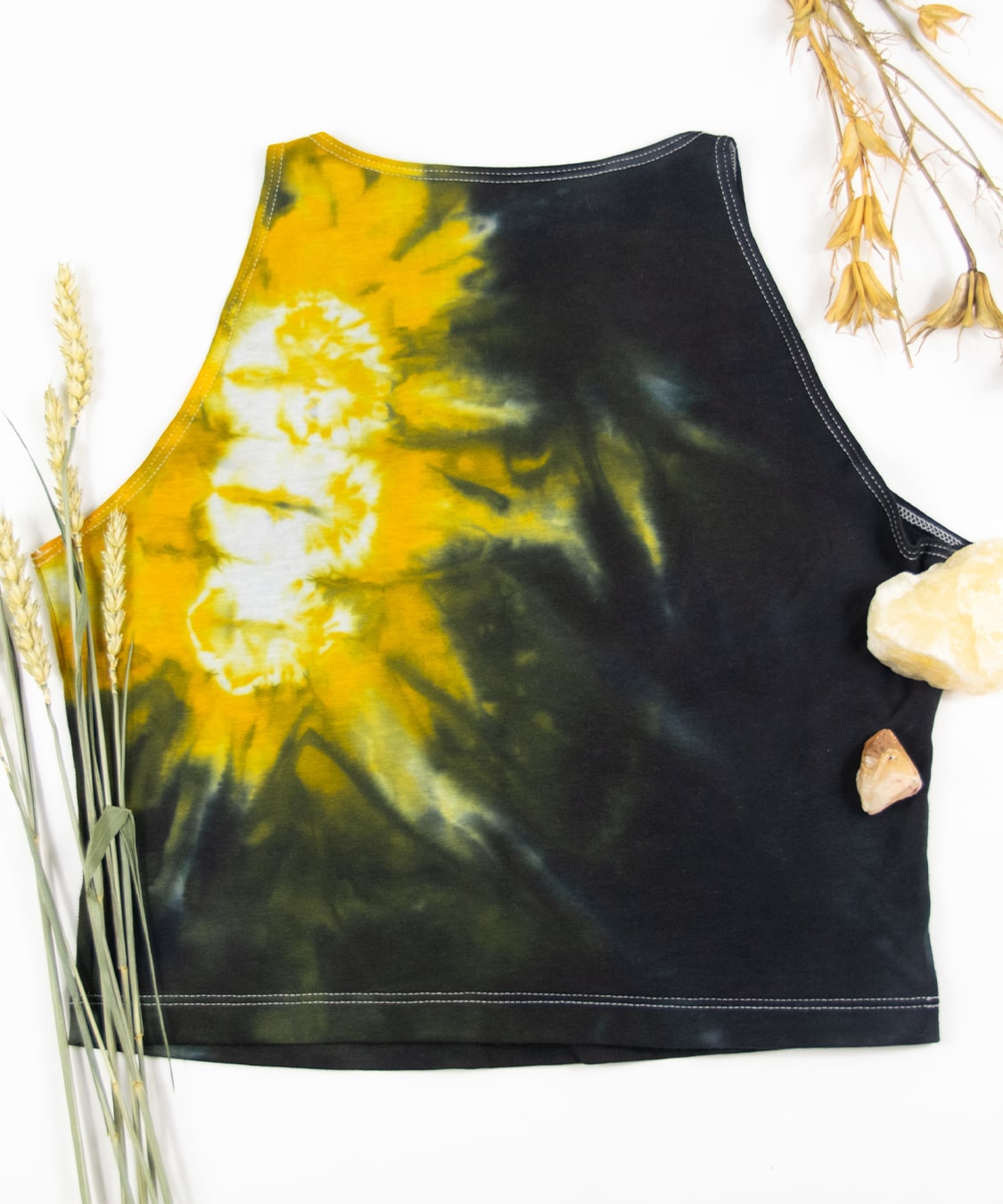 Yellow + Black Chakra Crop Top by Akasha Sun.