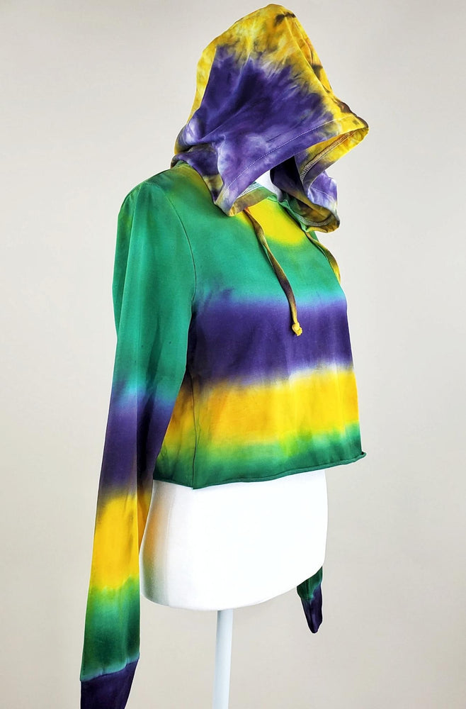 
                
                    Load image into Gallery viewer, Mardi Gras Tie Dye Hoodie Crop Top
                
            