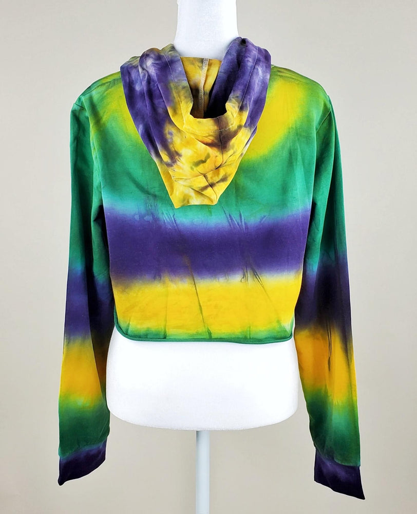 
                
                    Load image into Gallery viewer, Mardi Gras Tie Dye Hoodie Crop Top
                
            